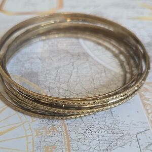 Gold Tone Textured Bangle Bracelet Set - Women Jewelry